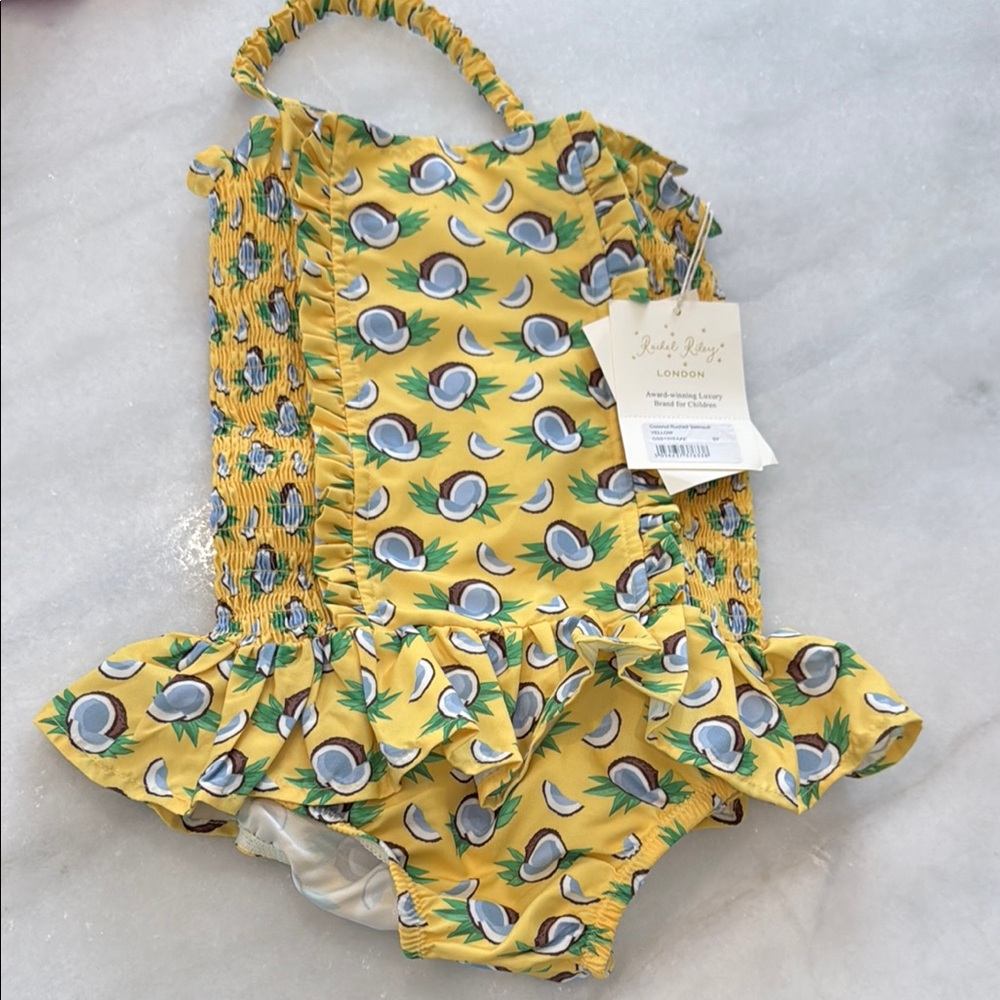 Rachel Riley Yellow Coconut Print One-Piece Swimsuit